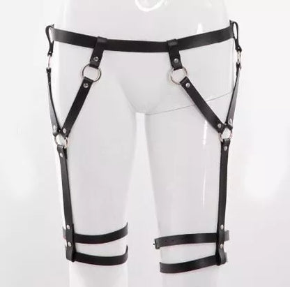 Women's black PU bondage and discipline underwear set with bowknot handcuffs