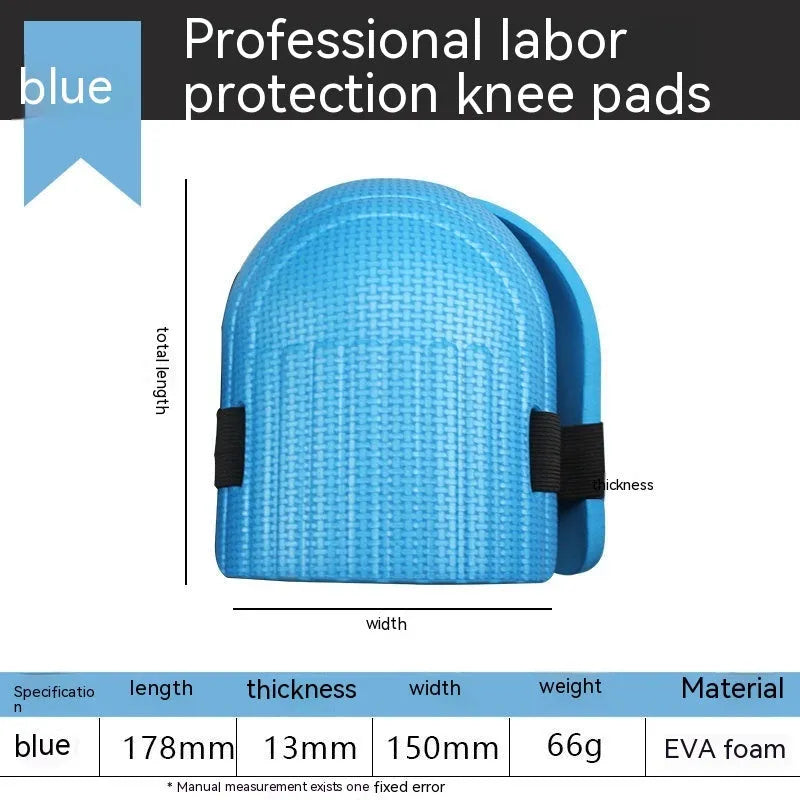 A pair of EVA foam kneepads in black, blue, green, and pink options for construction and auto repair work.