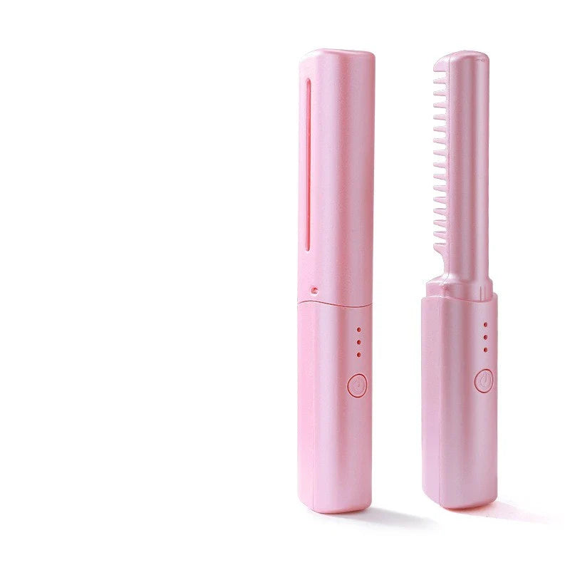 Cordless hair straightener brush with ceramic-infused bristles and negative ion technology for smooth, shiny hair styling