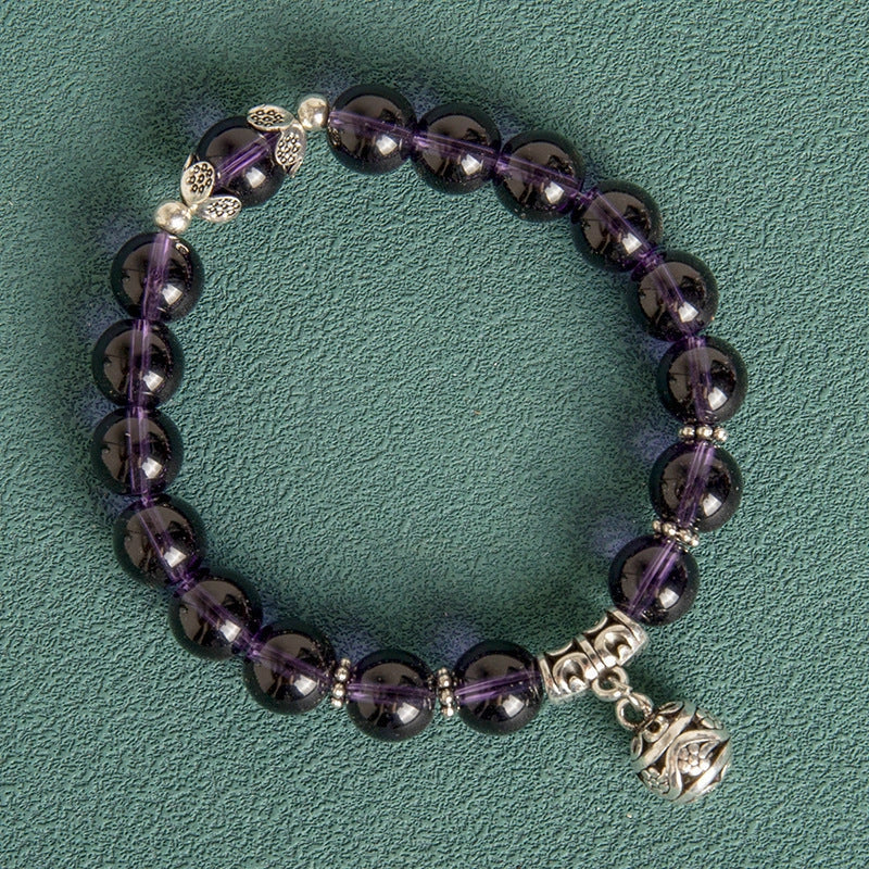 10MM Hollow Ball Korean Style Crystal Opal Beaded Bracelet in black, purple, white, pink, and green