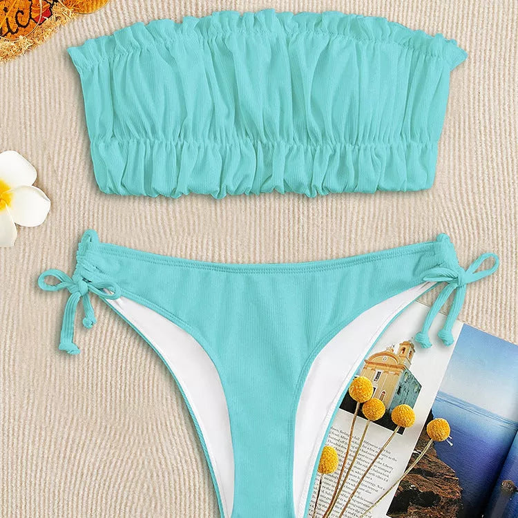 Women's solid color bikini with chest pad in various colors