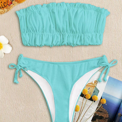 Women's solid color bikini with chest pad in various colors
