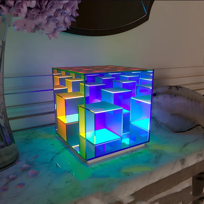 Acrylic cube LED table lamp with modern design and dimensions 24x22x22cm