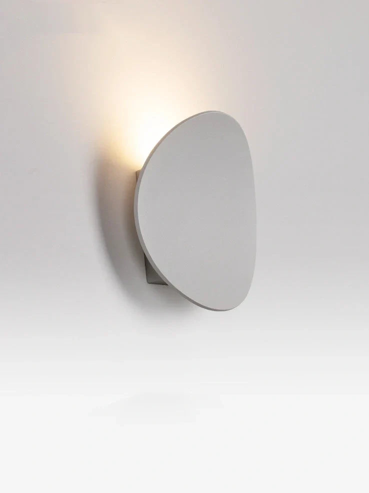 Round white wall lamp with aluminium body and plexiglass shade for bedroom or balcony lighting