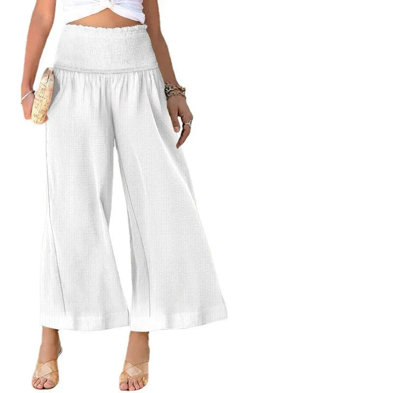 Women's high waist pleated cotton trousers in various colours with micro elasticity and cropped length