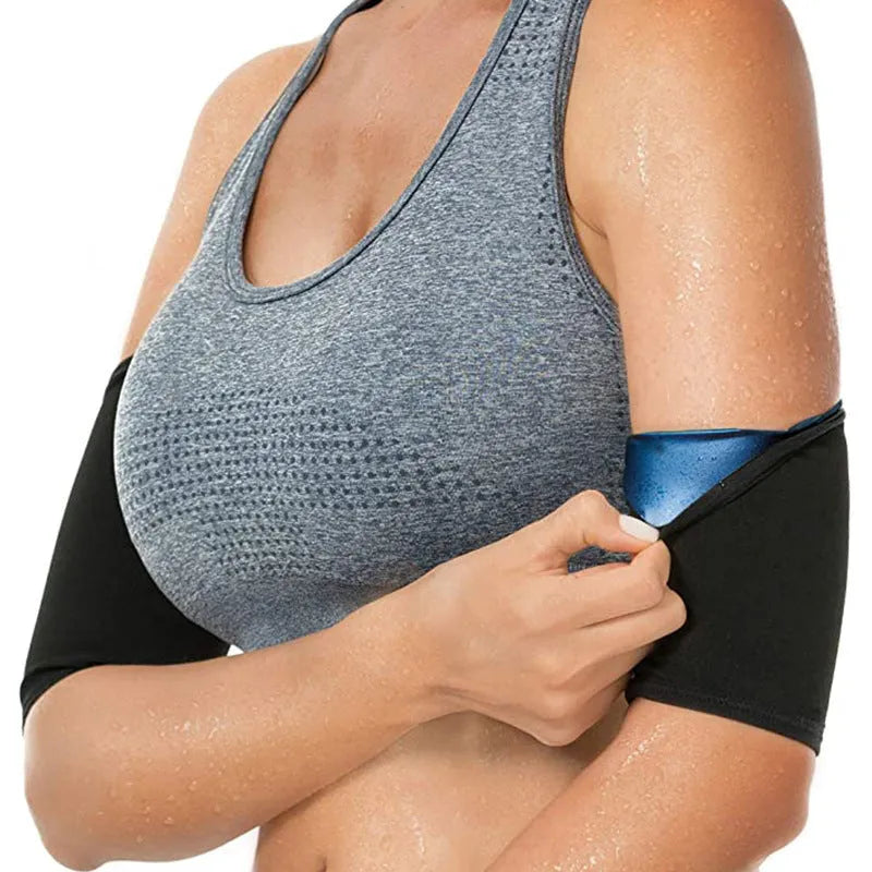 Adjustable arm sweatband in blue colour with binding strap for sports use