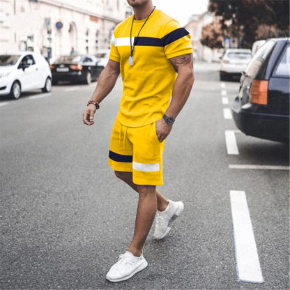 Men's Athletic Leisure Patchwork Short Sleeve Fitness Suit in various colors