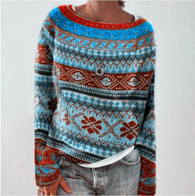 Stylish multicolor knit pullover sweater for women with relaxed fit and variety of vibrant color options