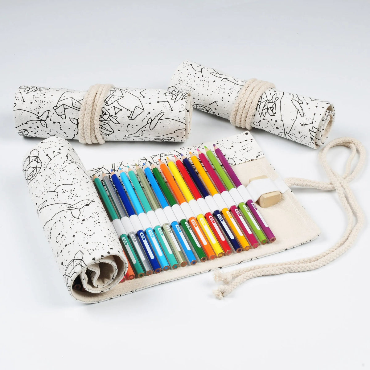 Canvas roll-up pencil case with starry sky print, plain square style, 12 to 108 holes, 0.1kg