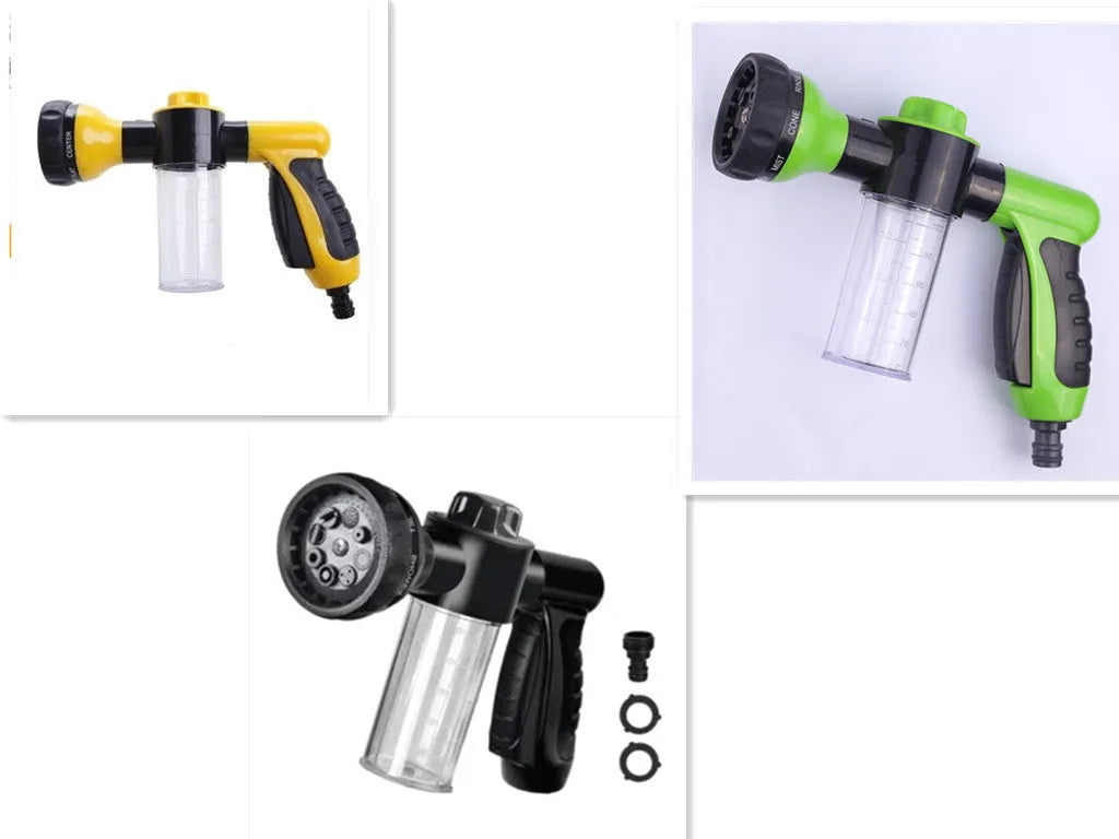 Green high-pressure foam spray gun with adjustable nozzle for car and household cleaning