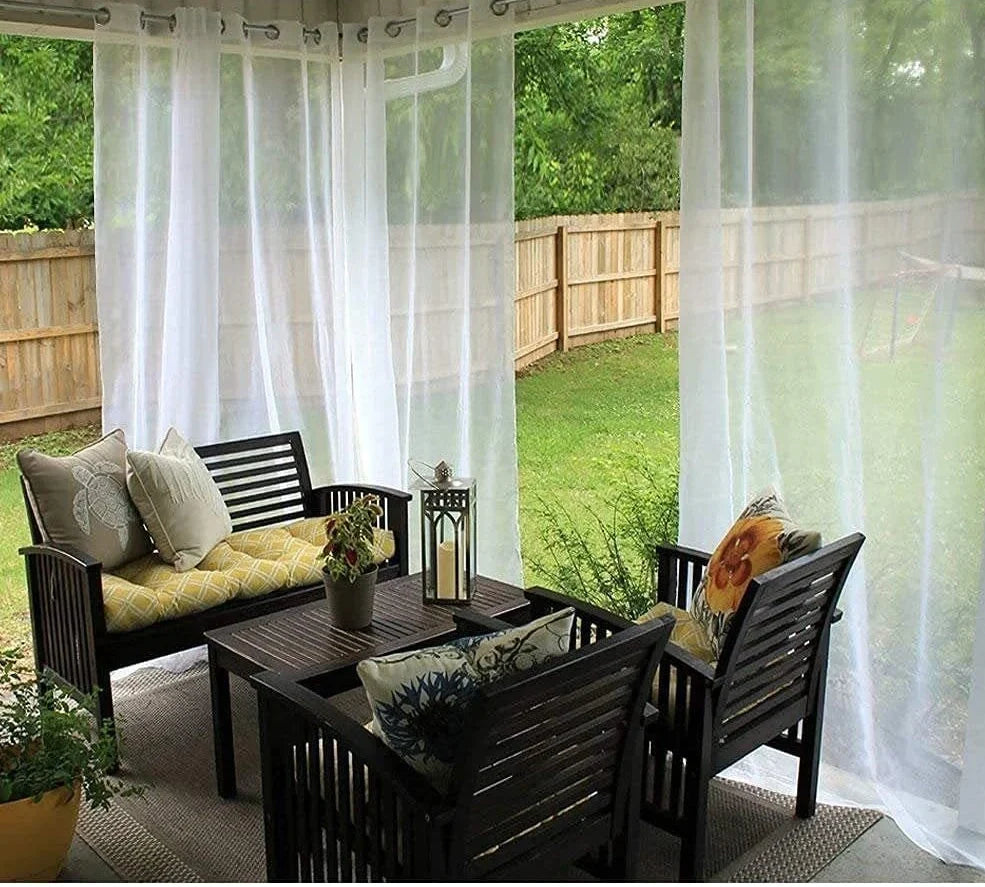 White opaque waterproof outdoor curtain measuring 132cm × 213cm for balcony privacy and sun protection