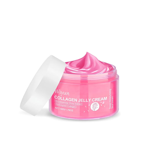 50g jar of Collagen Rose Jelly Cream with hydrolysed collagen and rose extract for face hydration