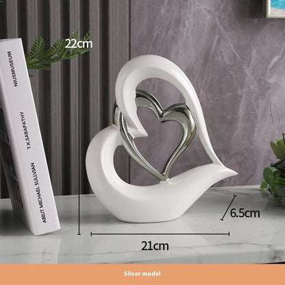 Modern geometric heart ornament in white porcelain with metallic colour finish options