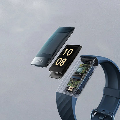 Black smart bracelet with 1.1-inch screen for health monitoring, worn on wrist