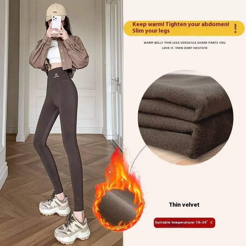 Women's Winter Skinny Shark Pants in various colors with high waist and fleece lining