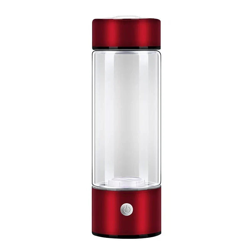 Premium hydrogen water bottle with rechargeable generator, crafted with borosilicate glass for improved cellular health and hydration