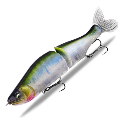 185mm hard plastic bass fishing swimming lure in assorted colours on a tackle box.
