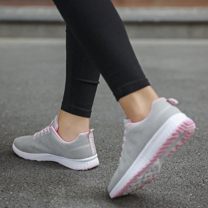 Women's mesh sports sneakers with low wedge heel in multiple colors