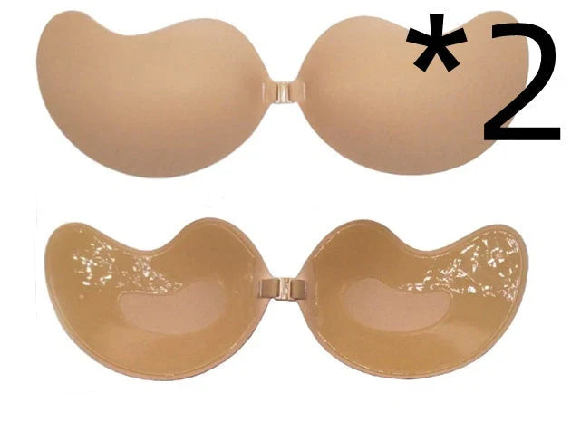 A discreet, backless and strapless silicone bra that provides a natural lift and invisible support under clothing.