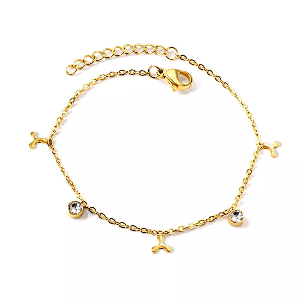 Shell Cylinder White Diamond Bracelet in silver and gold stainless steel