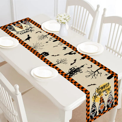 Halloween table runner, single-sided linen and polyester table bunting, 30x182cm, seven styles