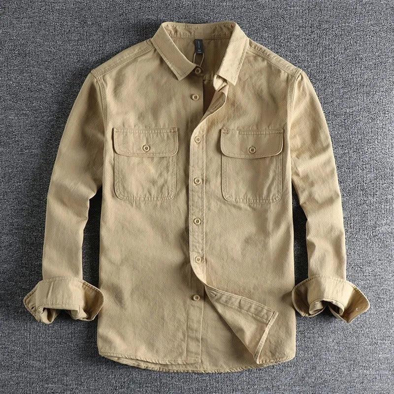 Men's loose cardigan style long sleeve shirt overalls in polyester fabric