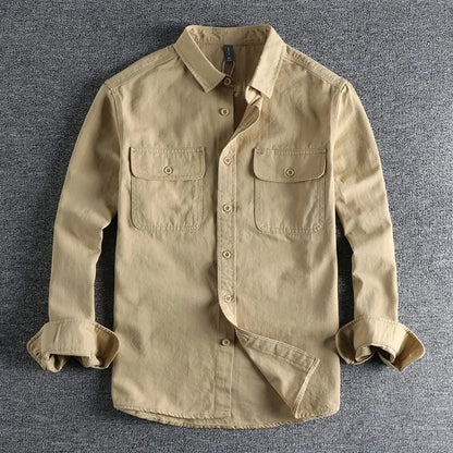 Men's loose cardigan style long sleeve shirt overalls in polyester fabric