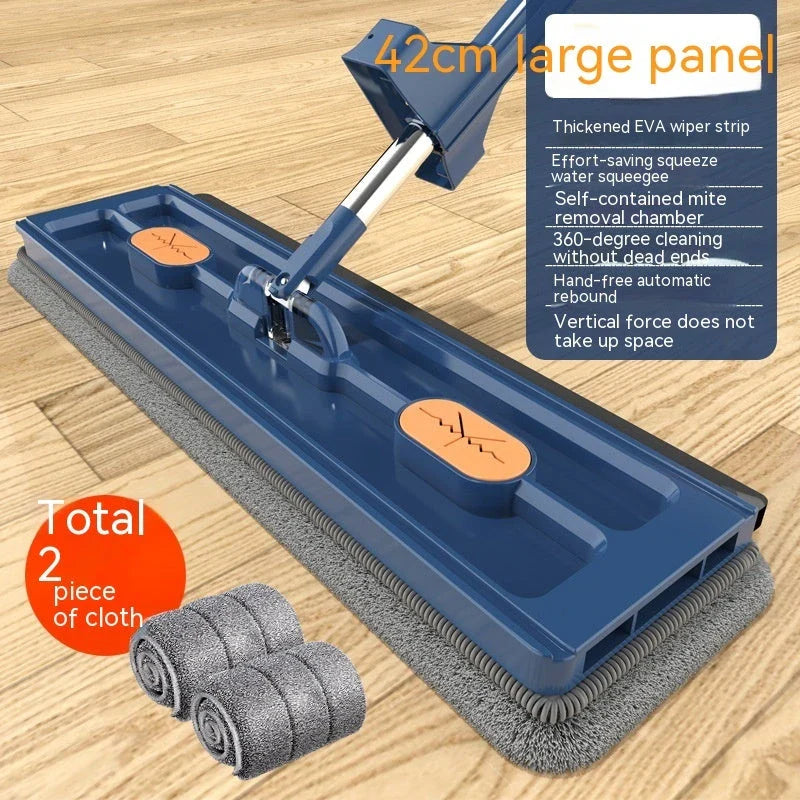 360° Rotating Flat Mop with Stainless Steel Handle and Self-Contained Dewatering Scraper for Effortless Floor Cleaning