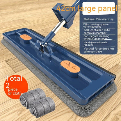 360° Rotating Flat Mop with Stainless Steel Handle and Self-Contained Dewatering Scraper for Effortless Floor Cleaning