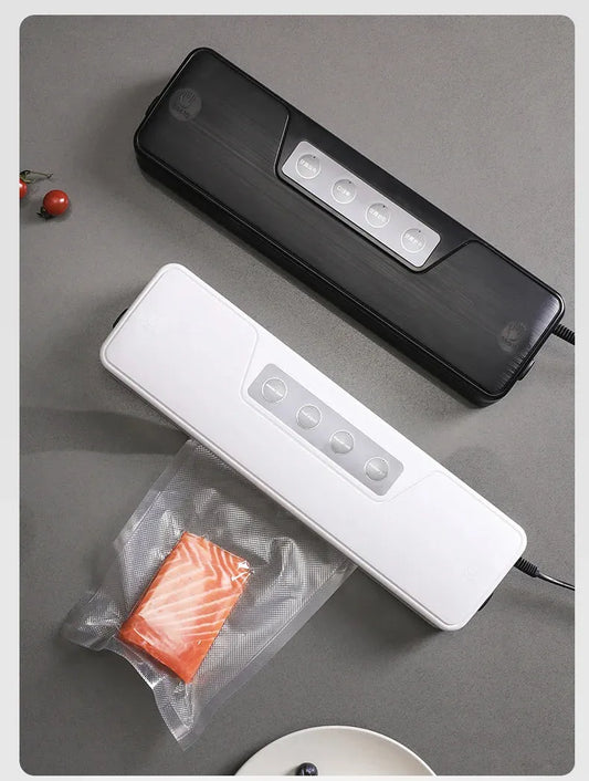 Black automatic vacuum sealer machine with compact design measuring 25cm for household food preservation
