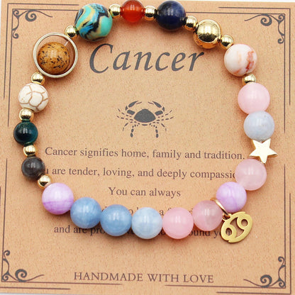 12 Constellation Morgan Stone Beaded Bracelet featuring detailed zodiac signs on 19mm beads