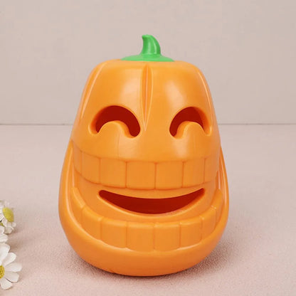 Yellow TPR pumpkin-shaped durable chew toy for aggressive dogs and teething puppies.