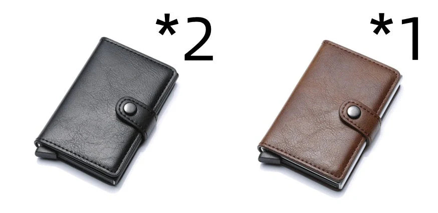Men's RFID-blocking vintage wallet with aluminum purse and leather cover