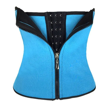 Neoprene belly band body shaping corset in black, shown wrapped for abdominal support during exercise