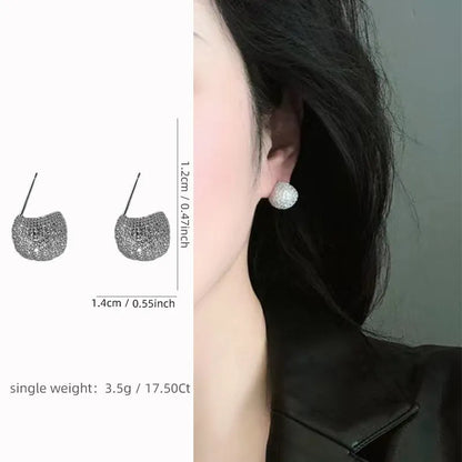 Geometric drop-shaped ear clips with full diamond design in gold or white colour options