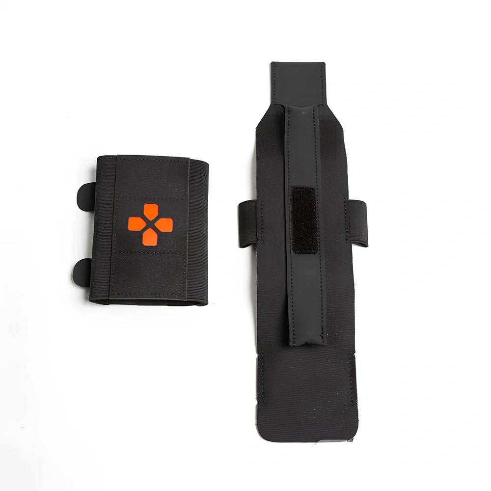 Nylon first-aid kit in camouflage pattern with organised medical supply compartments