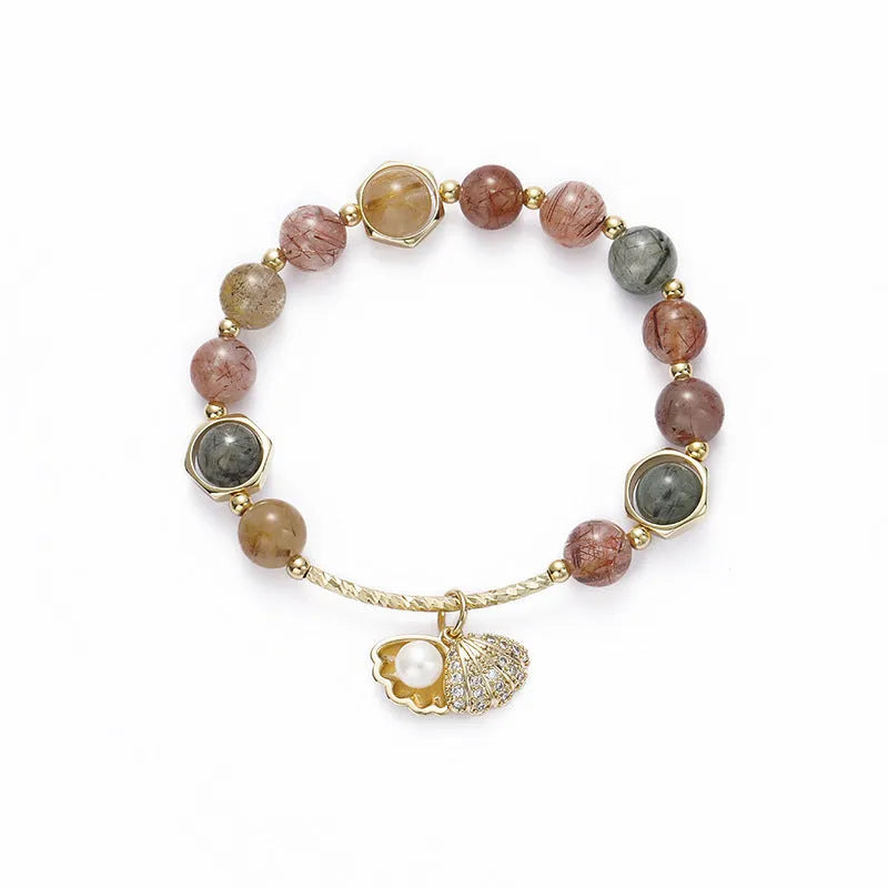 Women's cartoon style crystal bracelet with colourful hair crystal shell and red sealant flower shell designs