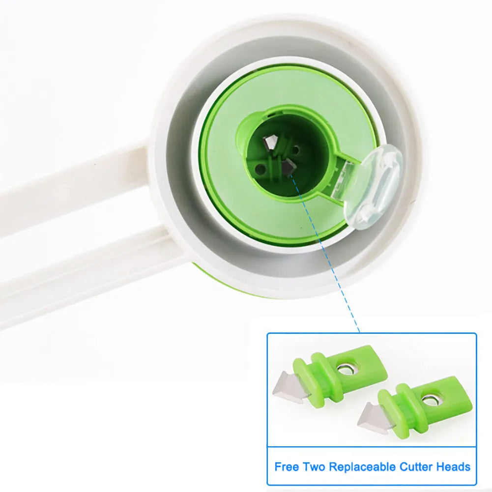 Green and orange plastic round paper cutter for office use, capable of cutting A3 sheets.