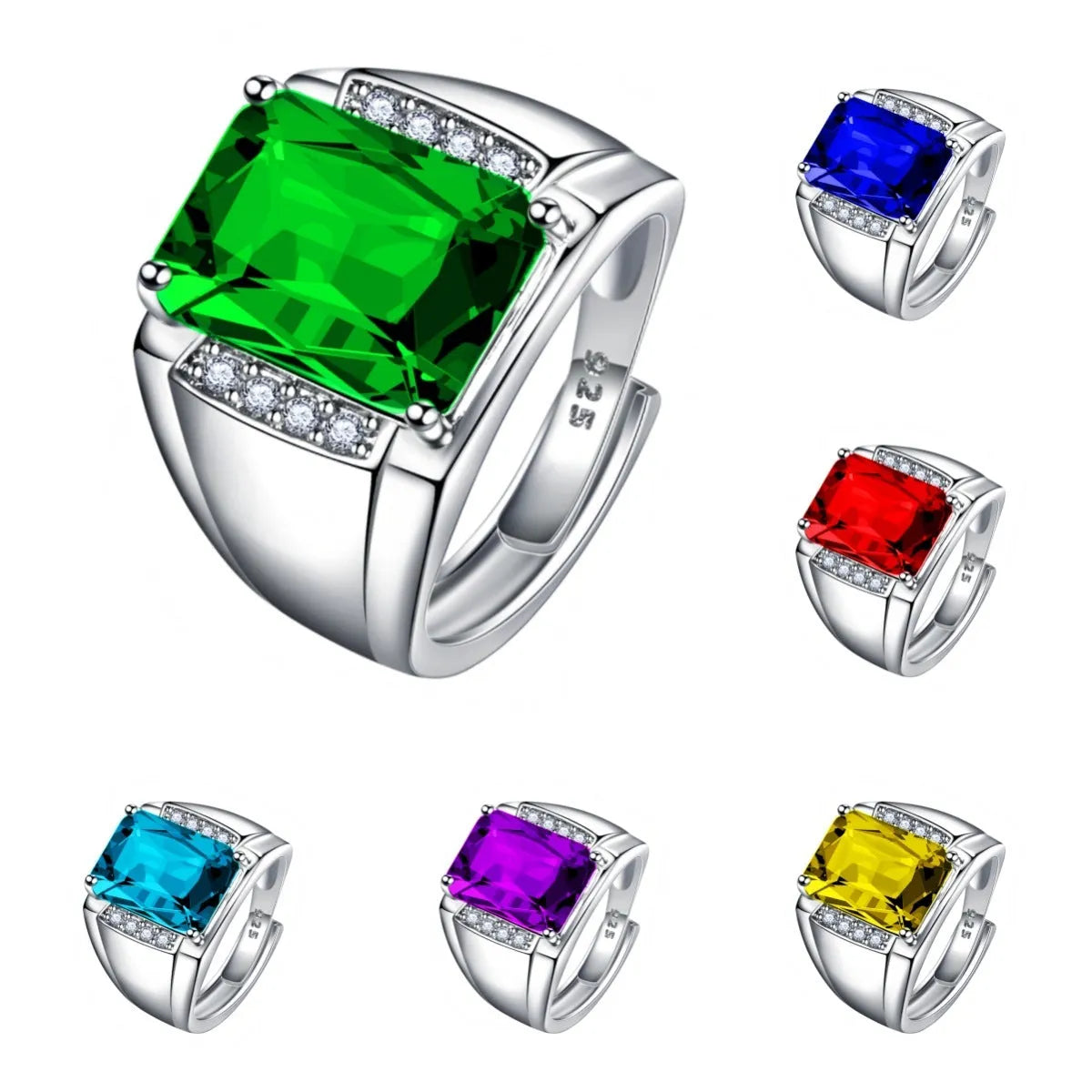Adjustable geometric copper ring with a genuine purple amethyst stone set in a white gold-coloured plating.