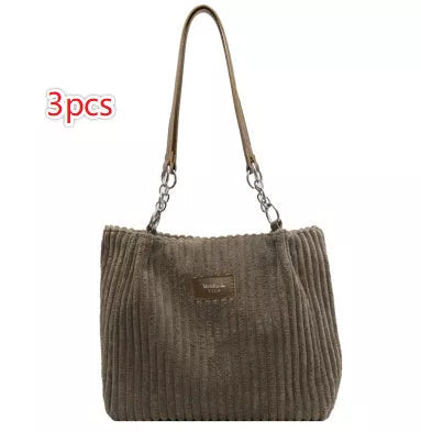 Retro corduroy women's shoulder bag with zipper closure in multiple colors