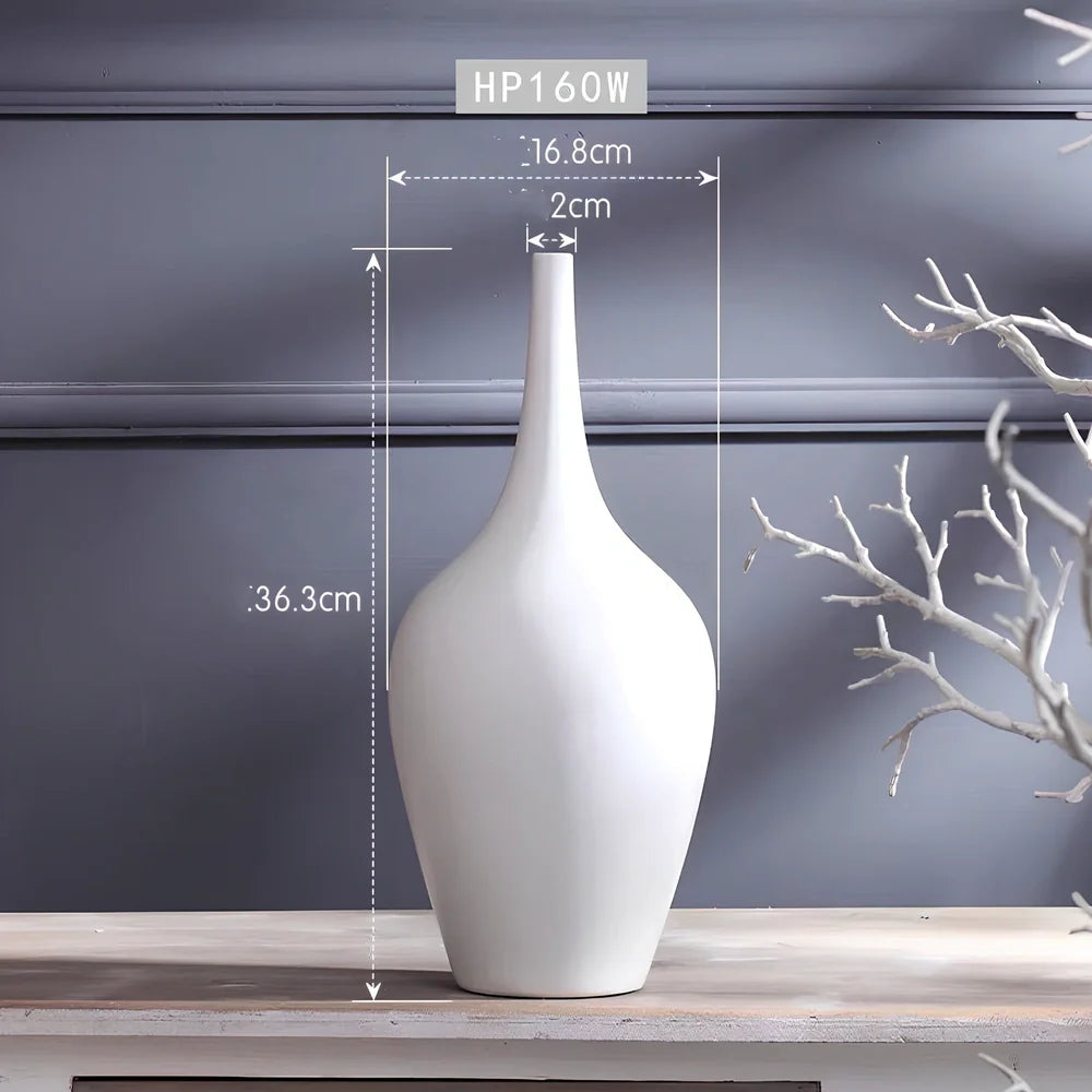 White ceramic tall vase with matte finish measuring 160mm height for flower arrangements