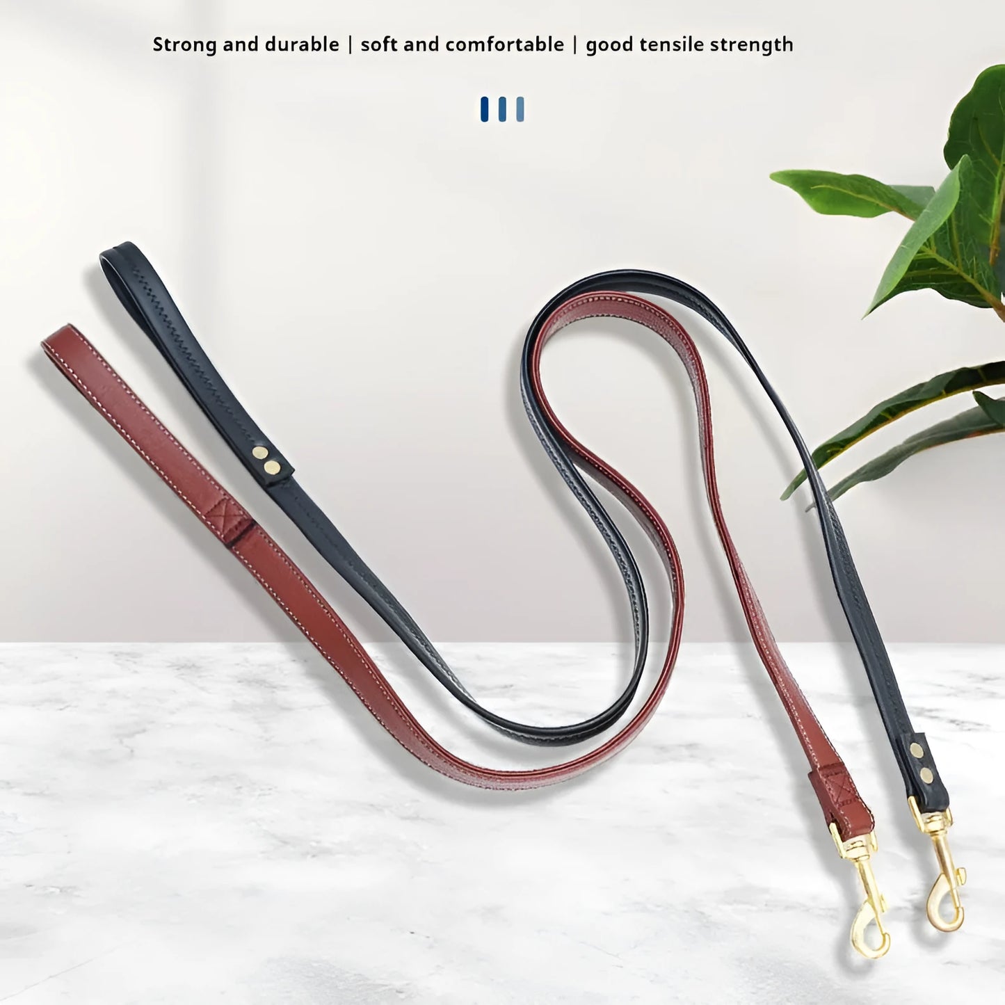 Black and maroon high-grade PU leather pet traction belt with adjustable sizing options