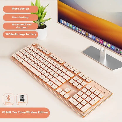 Prewalker V3 retro green mechanical feel keyboard and mouse set on a desk.