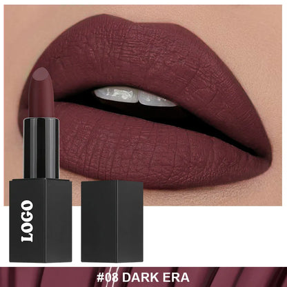 Beauty Does Not Fade matte finish lipstick in nonstick cup packaging, showing range of 24 colour shades.