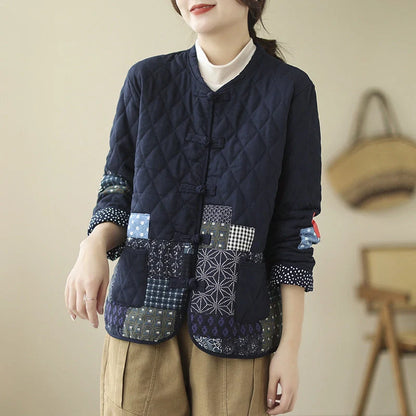 Cozy vintage-inspired cardigan jacket with a rhombus pattern design, featuring a padded interior and relaxed, oversized fit.