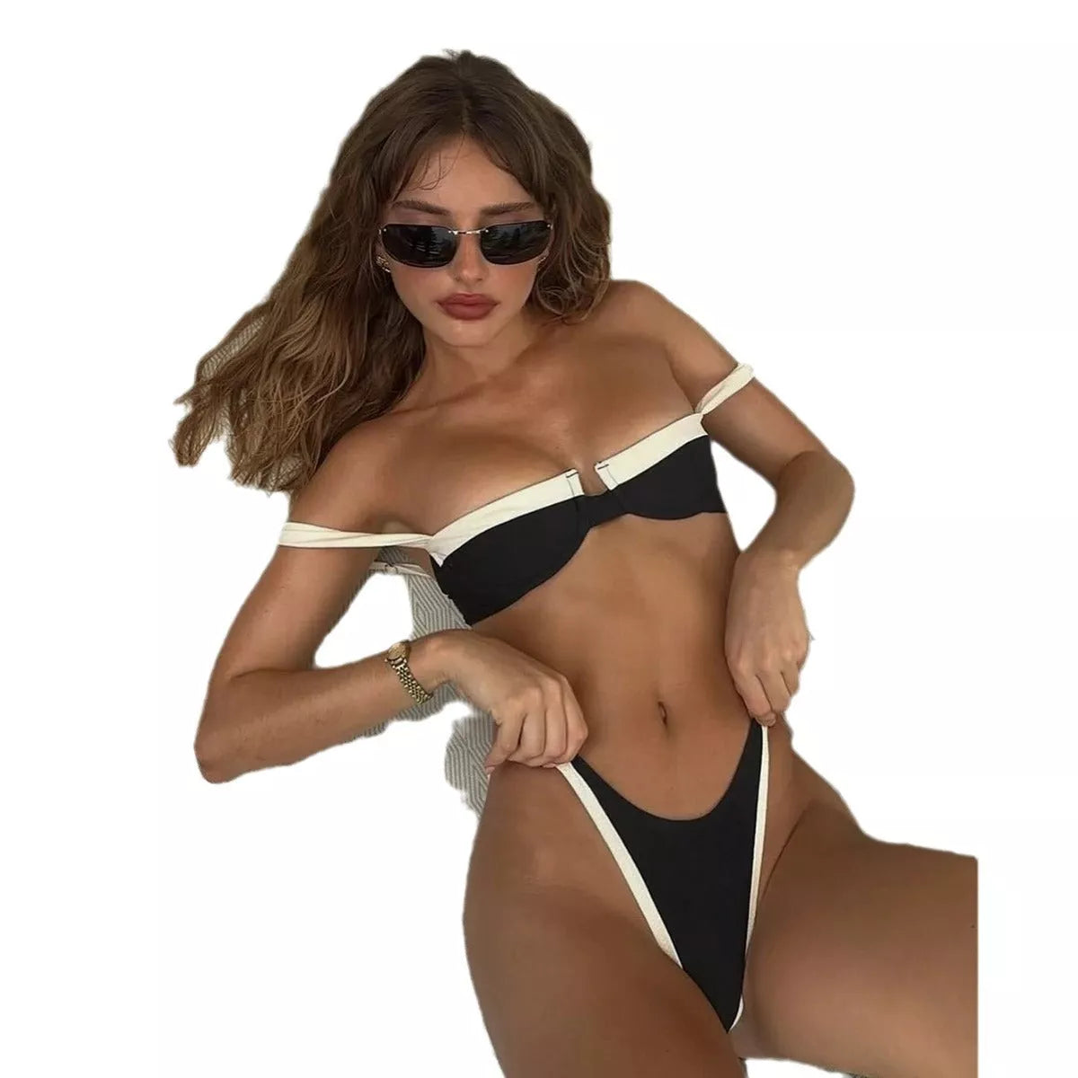 Black nylon bikini briefs for women with sexy stitching, sizes S, M, L