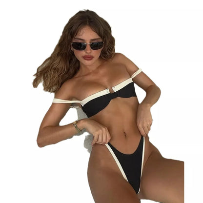 Black nylon bikini briefs for women with sexy stitching, sizes S, M, L