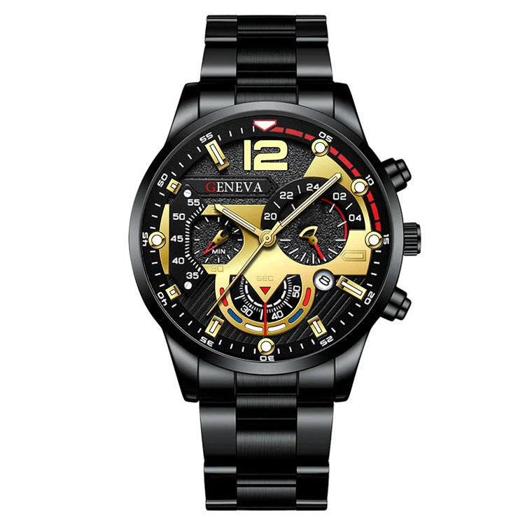Men's stainless steel watch and coordinating bracelet set in various color options