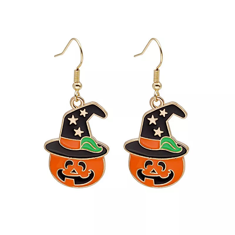Halloween pumpkin oil drip alloy earrings with geometric design