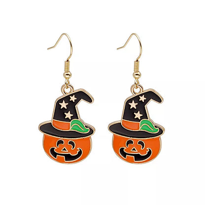 Halloween pumpkin oil drip alloy earrings with geometric design